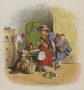 Niña pequeña bebiendo leche o crema de una cuchara de Oskar Pletsch